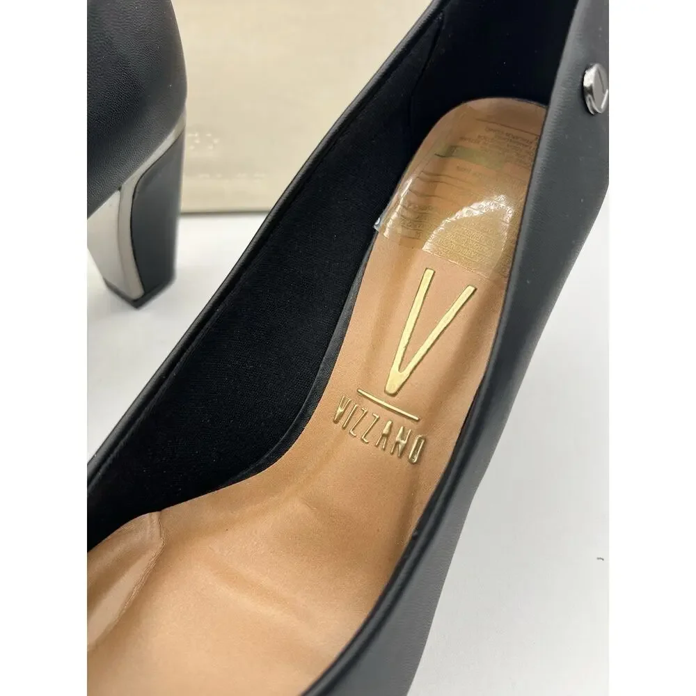 Vizzano Black Block Heel Pumps Womens Size 7.5 EU 38 Closed Toe w Box